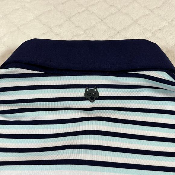 Greyson Polo Shirt Men's Size Large Striped Short Sleeve Blue aqua white - Picture 8 of 8